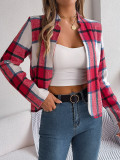 Autumn Winter Casual Plaid Long Sleeve Women Tweed Coat