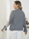 Plus Size Women's Long Sleeve Career Loose Lace Bow Top
