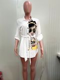 Women cartoon printed shirt (including belt)
