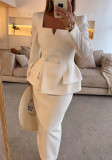 Autumn Winter Long Sleeves Career Pocket Casual Loose Party Two-Piece Suit