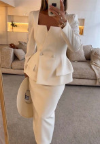 Autumn Winter Long Sleeves Career Pocket Casual Loose Party Two-Piece Suit