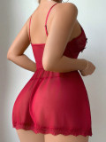 Sexy Lingerie Lace See-Through Temptation Nightdress Thong Two-Piece Set