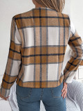 Autumn Winter Casual Plaid Long Sleeve Women Tweed Coat