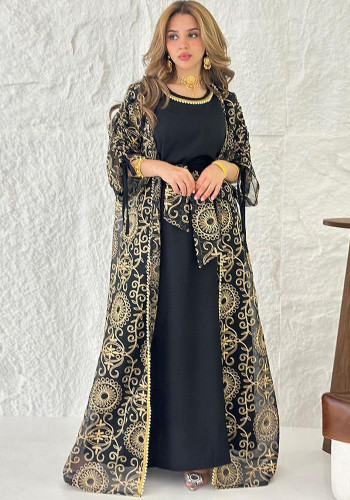 Jalabiya Muslim Dress Women's Robe Two-Piece Suit Saudi Arabia Dubai