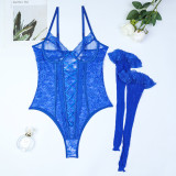 Sexy Blue Temptation Lace Patchwork Strap Bodysuit Lingerie