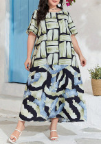 Plus Size Women's Career Chic Autumn Fashion Printed Loose Short Sleeve Long Dresses Plus Size Women's Career Chic Autumn Fashion Printed Loose Short Sleeve Long Dresses