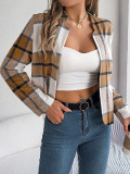 Autumn Winter Casual Plaid Long Sleeve Women Tweed Coat