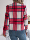 Autumn Winter Casual Plaid Long Sleeve Women Tweed Coat