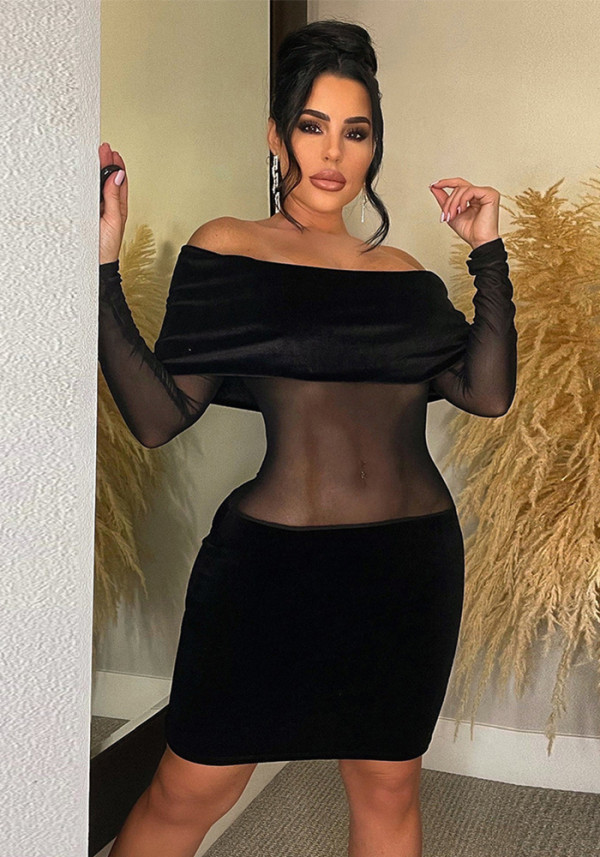 Autumn Women's Sexy See-Through Off Shoulder Mesh Dress