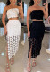 Spring Summer Strapless Split Casual Loose Holidays Two-Piece Skirt Set