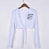 Autumn Women's Sexy Slim Crop Lace-Up Print Top