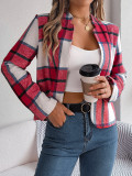 Autumn Winter Casual Plaid Long Sleeve Women Tweed Coat