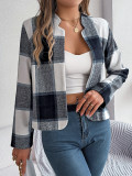Autumn Winter Casual Plaid Long Sleeve Women Tweed Coat