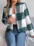 Autumn Winter Casual Plaid Long Sleeve Women Tweed Coat