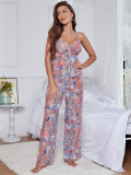 Strap Pajamas Summer Sexy Ice Silk Vest Trousers Two-Piece Set Printed Home Clothes