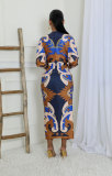 Women's Autumn Casual Printed V-Neck Long-Sleeved Sexy Dress