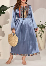 Plus Size Women's Chic Print Round Neck Long Sleeve Long Dress Plus Size Women's Chic Print Round Neck Long Sleeve Long Dress