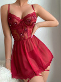Sexy Lingerie Lace See-Through Temptation Nightdress Thong Two-Piece Set