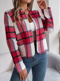 Autumn Winter Casual Plaid Long Sleeve Women Tweed Coat