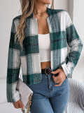 Autumn Winter Casual Plaid Long Sleeve Women Tweed Coat