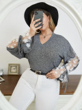 Plus Size Women's Long Sleeve Career Loose Lace Bow Top