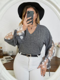 Plus Size Women's Long Sleeve Career Loose Lace Bow Top