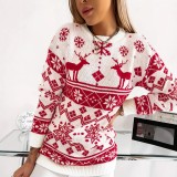 Winter Women's Sweater Elk Snowflake Christmas Fashion Loose Dress