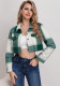 Spring Summer Women's Casual Single-Breasted Turndown Collar Plaid Long Sleeve Jacket