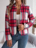 Autumn Winter Casual Plaid Long Sleeve Women Tweed Coat