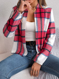 Autumn Winter Casual Plaid Long Sleeve Women Tweed Coat