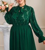 Autumn Winter Plus Size Women's Elegant Chic Elastic Waist Long Dress