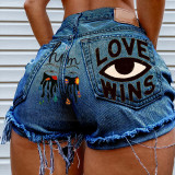 Eye Graffiti Pattern Denim Shorts For Women