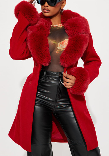 Fur Collar Slim Waist Faux Fur Coat