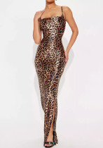 Women's Leopard Print Strap Beach Long Dress Women's Leopard Print Strap Beach Long Dress