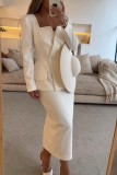 Autumn Winter Long Sleeves Career Pocket Casual Loose Party Two-Piece Suit