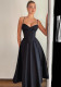 Women's Summer Sexy Black Low Back V-Neck Strap Long Dress