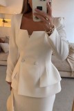 Autumn Winter Long Sleeves Career Pocket Casual Loose Party Two-Piece Suit