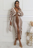 Women's Autumn Casual Printed V-Neck Long-Sleeved Sexy Dress