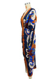 Women's Autumn Casual Printed V-Neck Long-Sleeved Sexy Dress