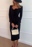 Autumn Winter Long Sleeves Career Pocket Casual Loose Party Two-Piece Suit