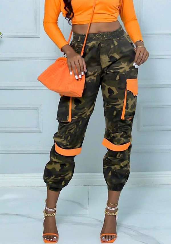 Spring Women's Street Fashion Contrast Color Pocket Camouflage Pants For Women