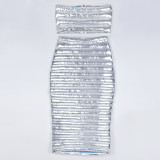 Winter Women's Sexy Cotton-Padded Crop Strapless Top Slim Long Skirt Two Piece Set