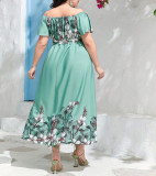 Off Shoulder Slim Waist Print A-Line Plus Size Elegant Chic Holidays Long Dress