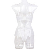 Lace See-Through Pearl Bow Sexy Lingerie Four-Piece Set