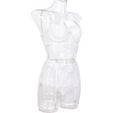 Lace See-Through Pearl Bow Sexy Lingerie Four-Piece Set