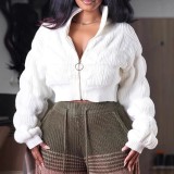 Women's Clothing Loose Long Sleeve Zipper High Collar Fashion Short Sweater