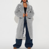 Autumn Winter Loose Faux Fur Long Trench Coat For Women