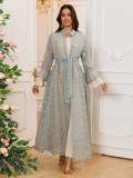 Autumn Winter Dubai Bell Bottom Sleeve Elegant Long Dress Embroidered Robe Cardigan Two-Piece Suit