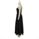 Women's Summer Sexy Black Low Back V-Neck Strap Long Dress