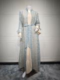 Autumn Winter Dubai Bell Bottom Sleeve Elegant Long Dress Embroidered Robe Cardigan Two-Piece Suit